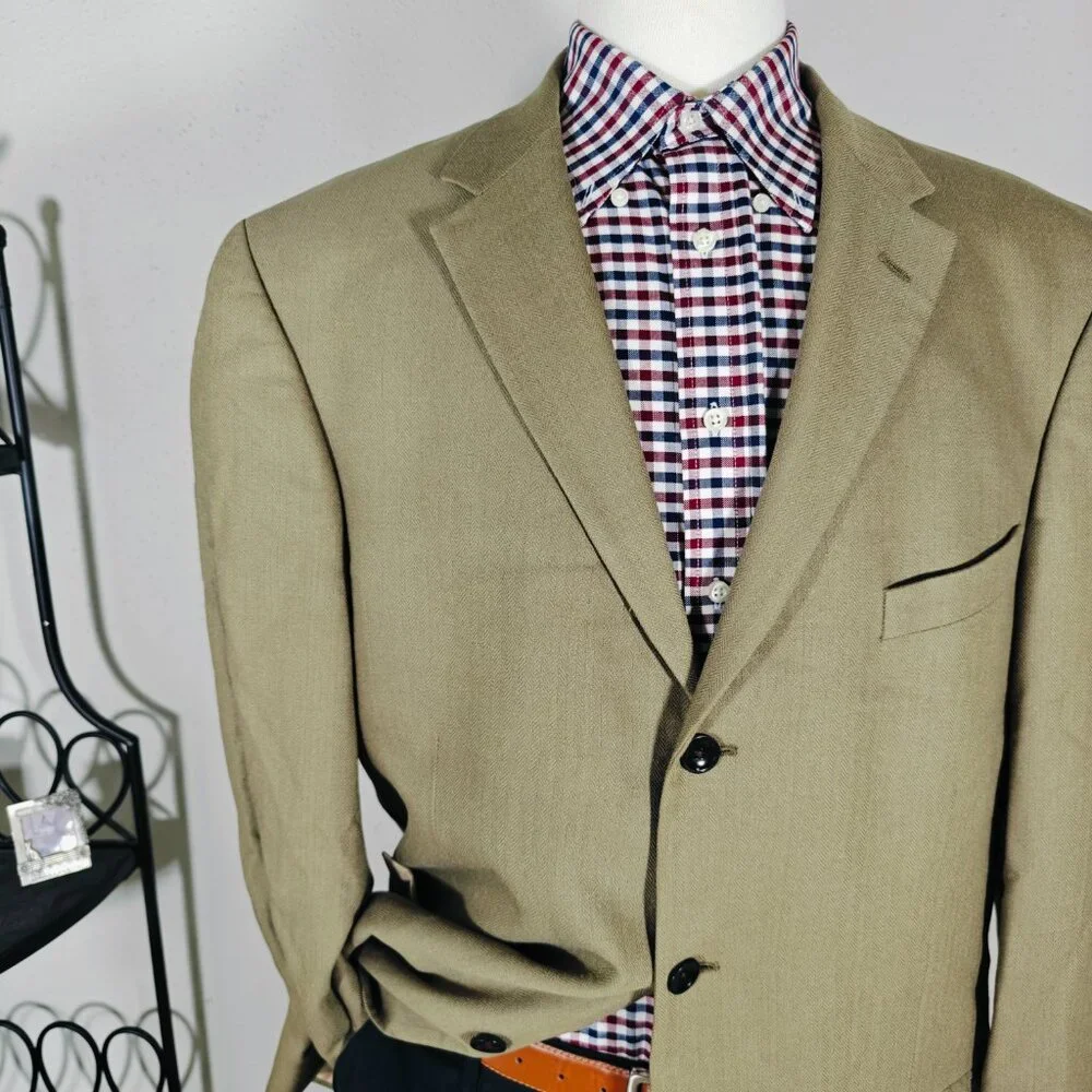 Nautica Lord Taylor Men's Sport Coat‎ Blazer Brown Herringbone Silk Wool Sz 44L